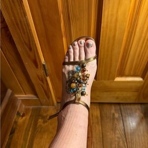 Elegant Gold Beaded Women's Sandals